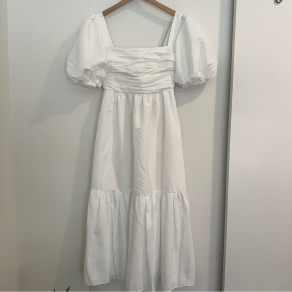 Self-Portrait Dresses & Skirts - self-portrait White Taffeta Puff Sleeve Midi Dress